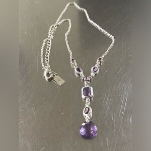 Vintage sterling silver necklace with amethyst gemstones marked 1928